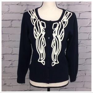 Top Knits Navy Appliqué Cardigan Sweater, Size L
